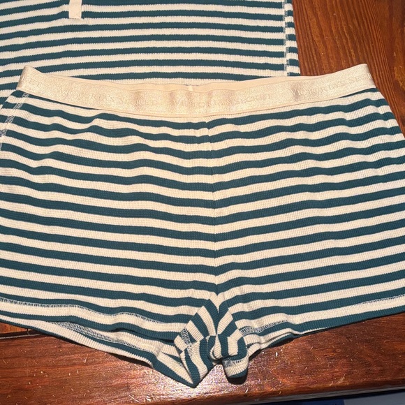 Victoria's Secret Teal and Cream Striped Pajama Set - Picture 2 of 7